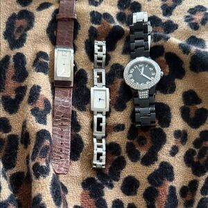 3 Guess Women's Silver and Black Watches